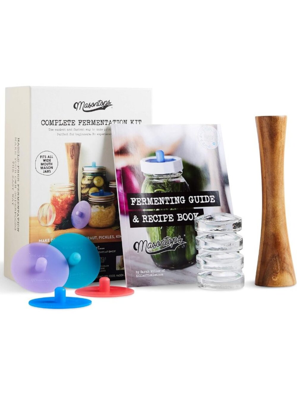 Mason Jar Fermentation Kit - Pickle, Sauerkraut & Kimchi Maker with Airlock Lids
